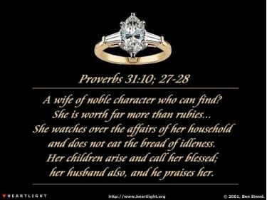 Illustration of the Bible Verse Proverbs 31:10, 27-28