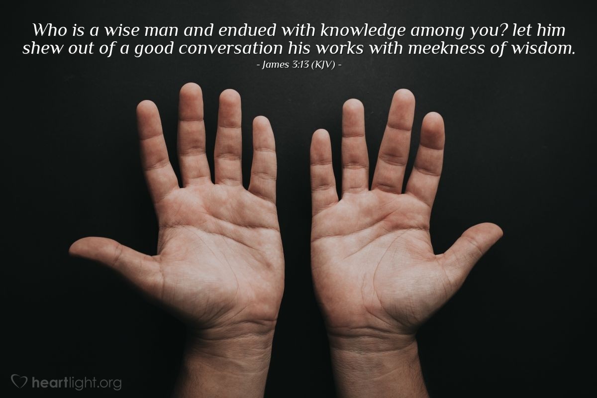 Illustration of James 3:13 (KJV) — Who is a wise man and endued with knowledge among you? let him shew out of a good conversation his works with meekness of wisdom.