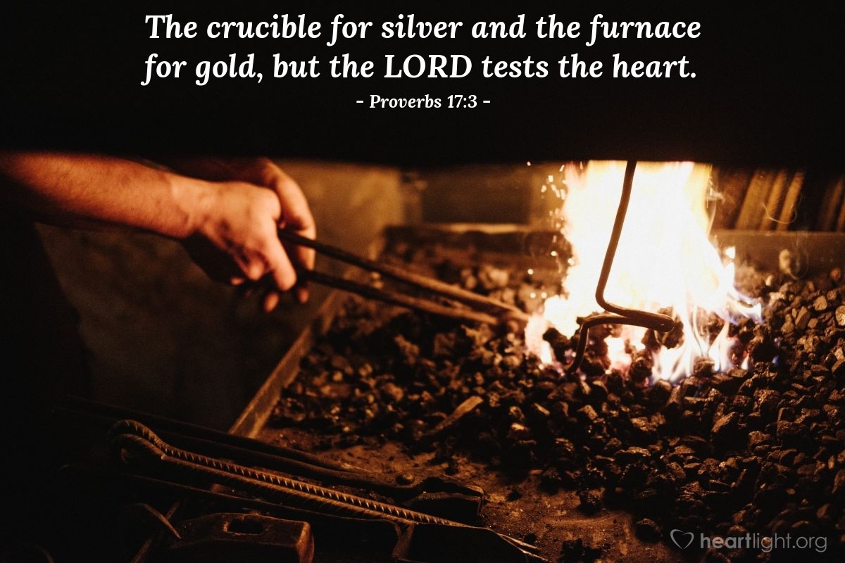 Illustration of Proverbs 17:3 — The crucible for silver and the furnace for gold, but the Lord tests the heart.