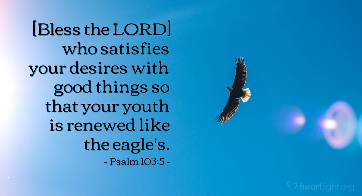 Psalm 103:5 | [Bless the LORD] who satisfies your desires with good things so that your youth is renewed like the eagle's.