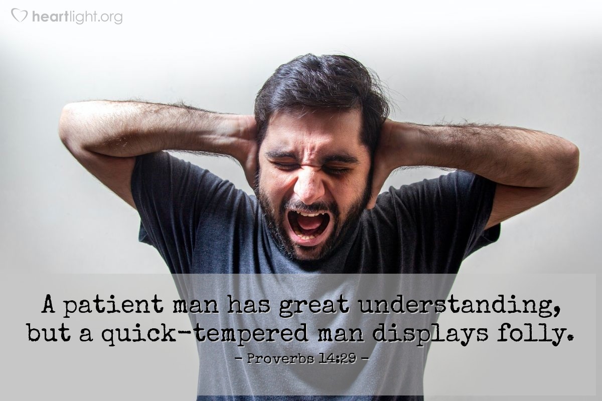 Illustration of Proverbs 14:29 — A patient man has great understanding, but a quick-tempered man displays folly.