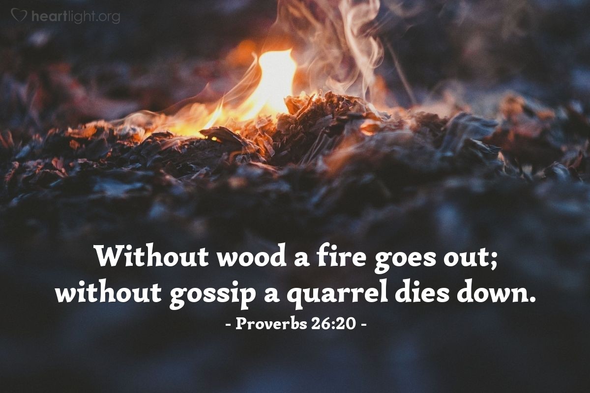 Illustration of Proverbs 26:20 — Without wood a fire goes out; without gossip a quarrel dies down.