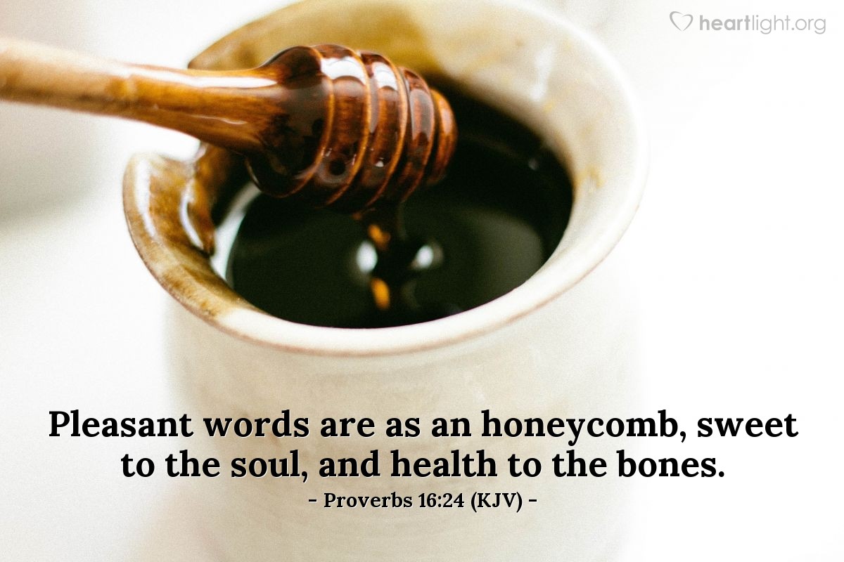 Illustration of Proverbs 16:24 (KJV) — Pleasant words are as an honeycomb, sweet to the soul, and health to the bones.