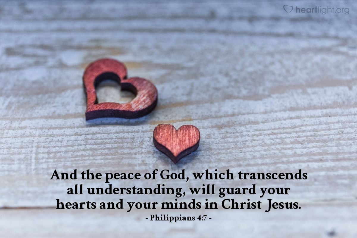 Illustration of Philippians 4:7 — And the peace of God, which transcends all understanding, will guard your hearts and your minds in Christ Jesus.