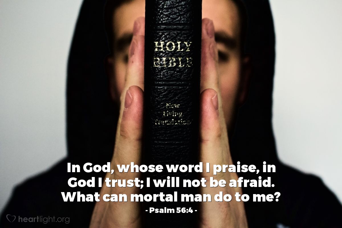 Psalm 56:4 | In God, whose word I praise, in God I trust; I will not be afraid. What can mortal man do to me?