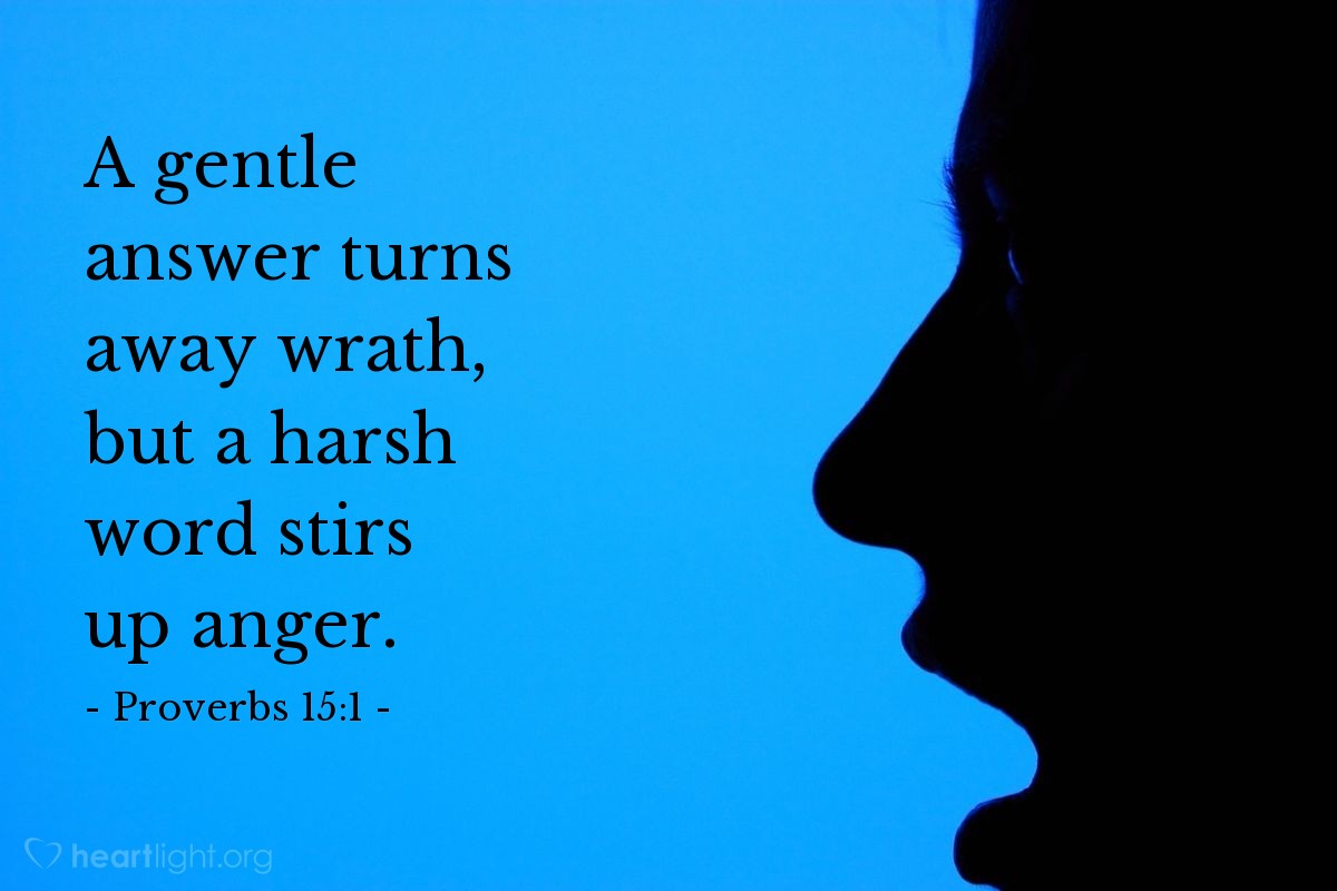Illustration of Proverbs 15:1 — A gentle answer turns away wrath, but a harsh word stirs up anger.