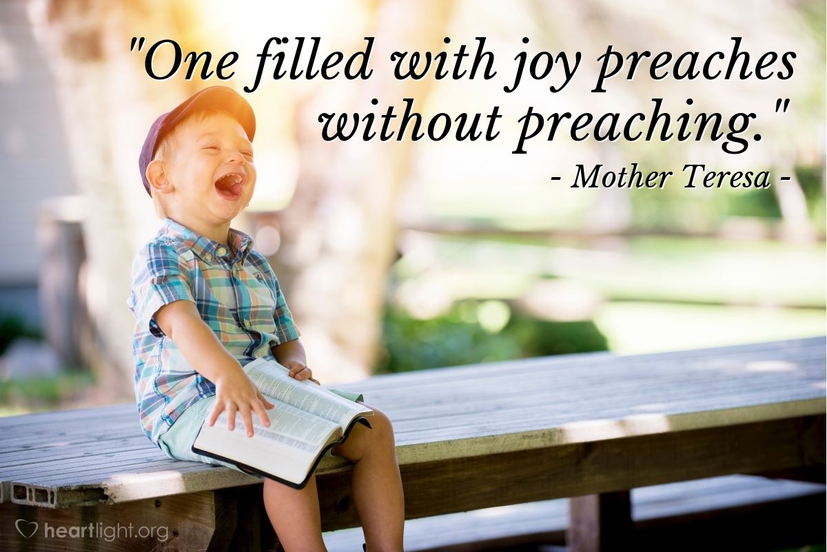 Illustration of Mother Teresa — "One filled with joy preaches without preaching."