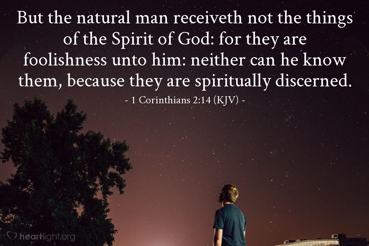 Illustration of 1 Corinthians 2:14 (KJV) — But the natural man receiveth not the things of the Spirit of God: for they are foolishness unto him: neither can he know them, because they are spiritually discerned.