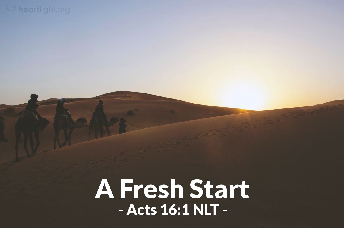 Illustration of Acts 16:1 NLT — Paul went first to Derbe and then to Lystra, where there was a young disciple named Timothy. His mother was a Jewish believer, but his father was a Greek.