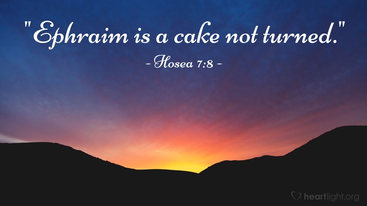 Illustration of Hosea 7:8 — "Ephraim is a cake not turned."