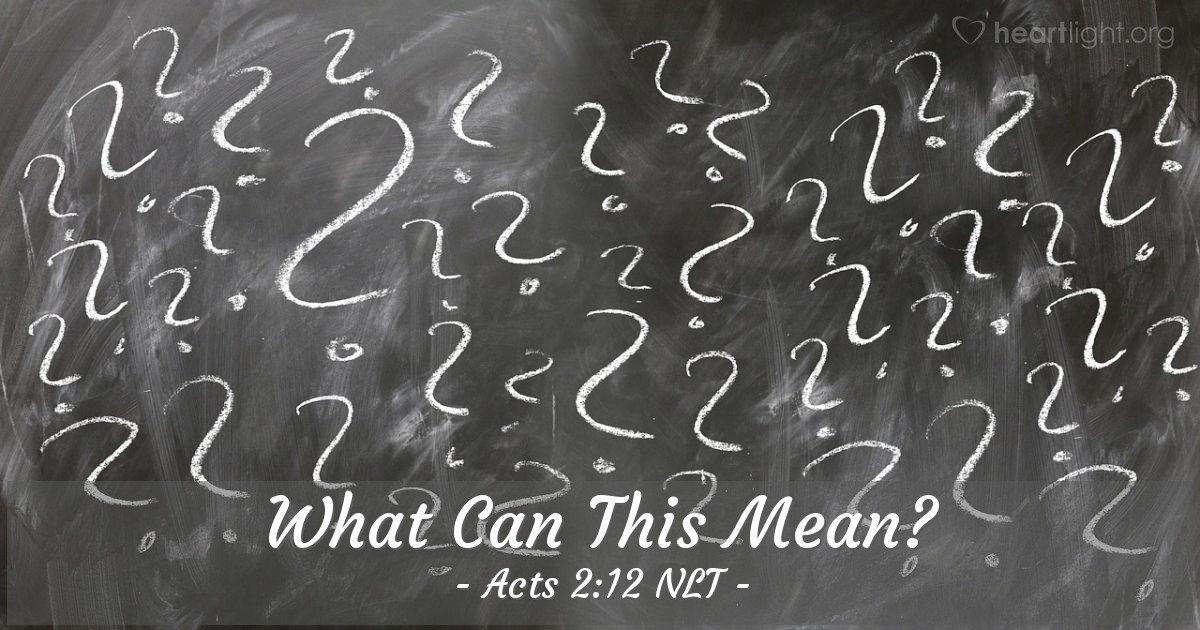 Illustration of Acts 2:12 NLT — [The crowd, after witnessing the Spirit coming to Jesus' disciples,] stood there amazed and perplexed. "What can this mean?" they asked each other.