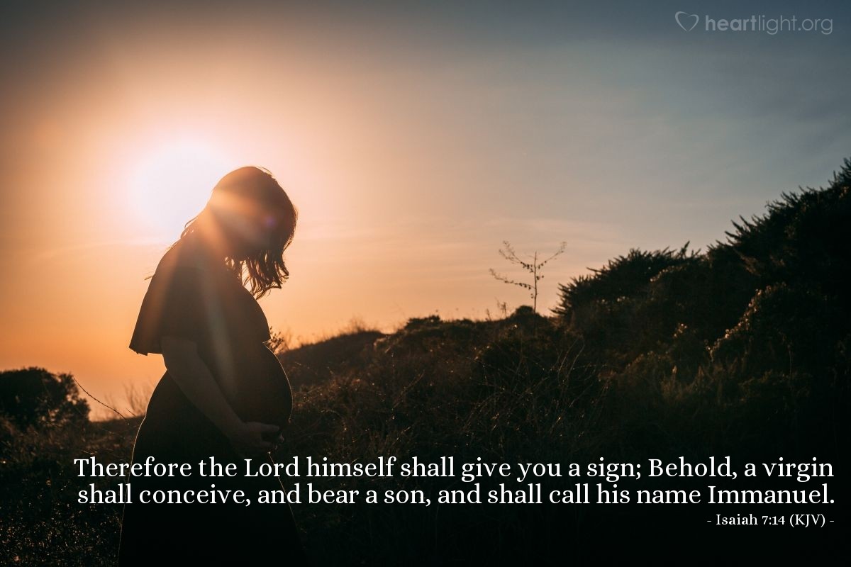 Illustration of Isaiah 7:14 (KJV) — Therefore the Lord himself shall give you a sign; Behold, a virgin shall conceive, and bear a son, and shall call his name Immanuel.