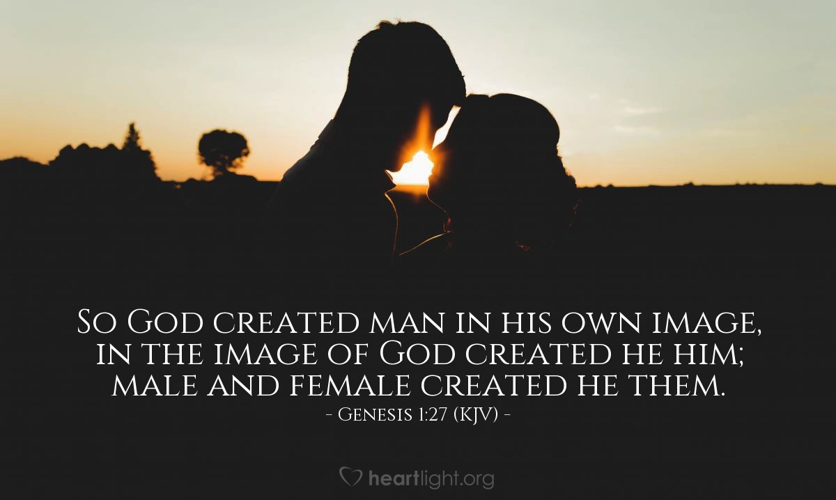 Illustration of Genesis 1:27 (KJV) — So God created man in his own image, in the image of God created he him; male and female created he them.