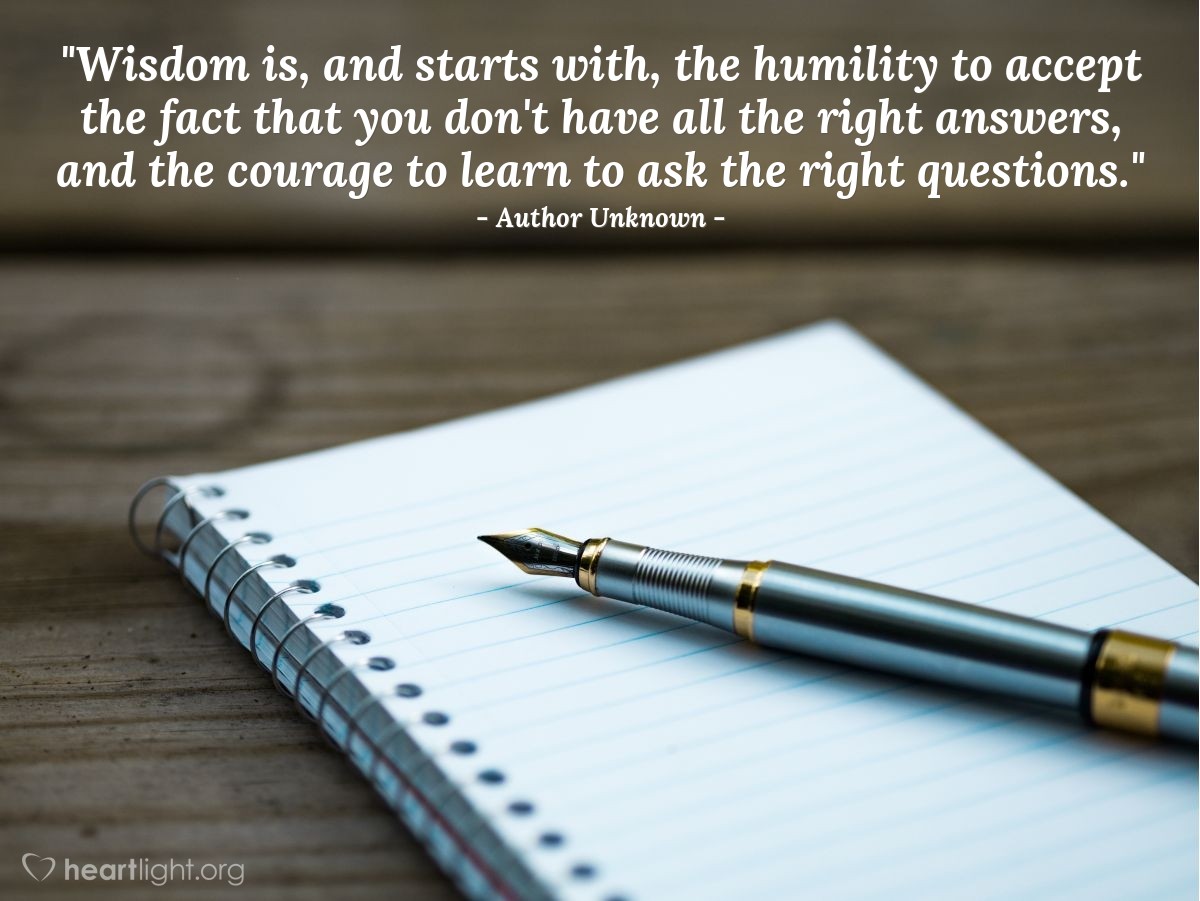 Illustration of Author Unknown — "Wisdom is, and starts with, the humility to accept the fact that you don't have all the right answers, and the courage to learn to ask the right questions."