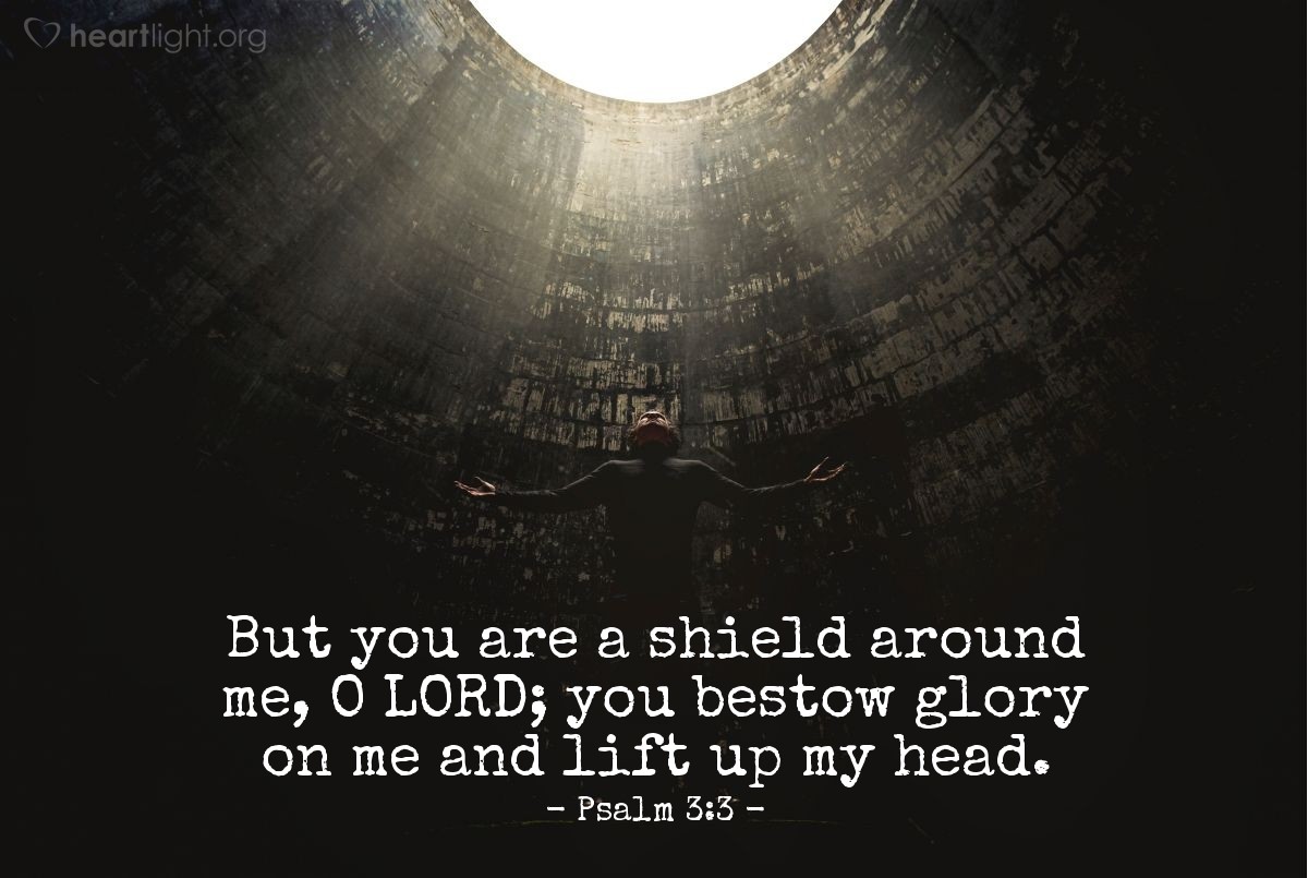 Illustration of Psalm 3:3 — But you are a shield around me, O LORD; you bestow glory on me and lift up my head.