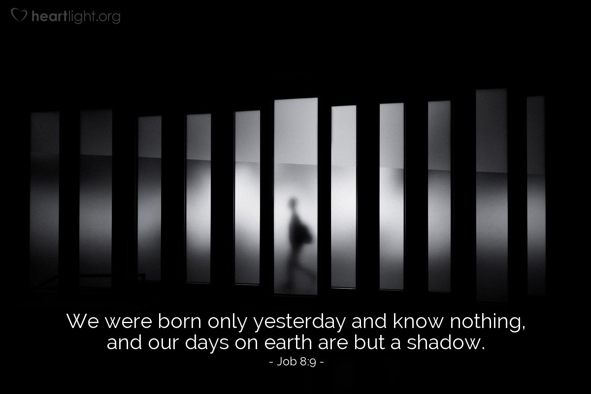 Job 8:9 | We were born only yesterday and know nothing, and our days on earth are but a shadow.