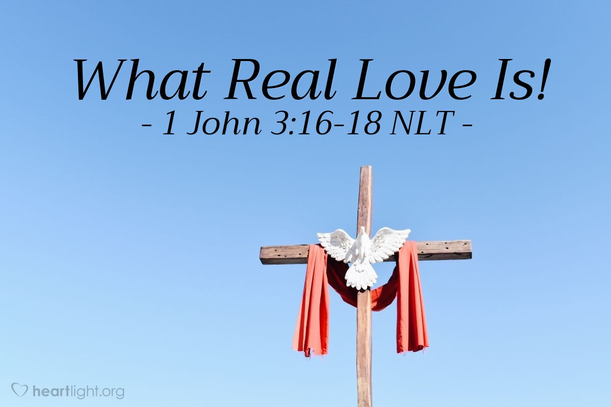 Illustration of 1 John 3:16-18 NLT — We know what real love is because Jesus gave up his life for us. So we also ought to give up our lives for our brothers and sisters. If someone has enough money to live well and sees a brother or sister in need but shows no compassion — how can God's love be in that person?

Dear children, let's not merely say that we love each other; let us show the truth by our actions.