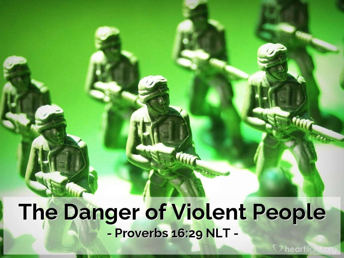 Illustration of Proverbs 16:29 NLT — A violent person entices their neighbor and leads them down a path that is not good.