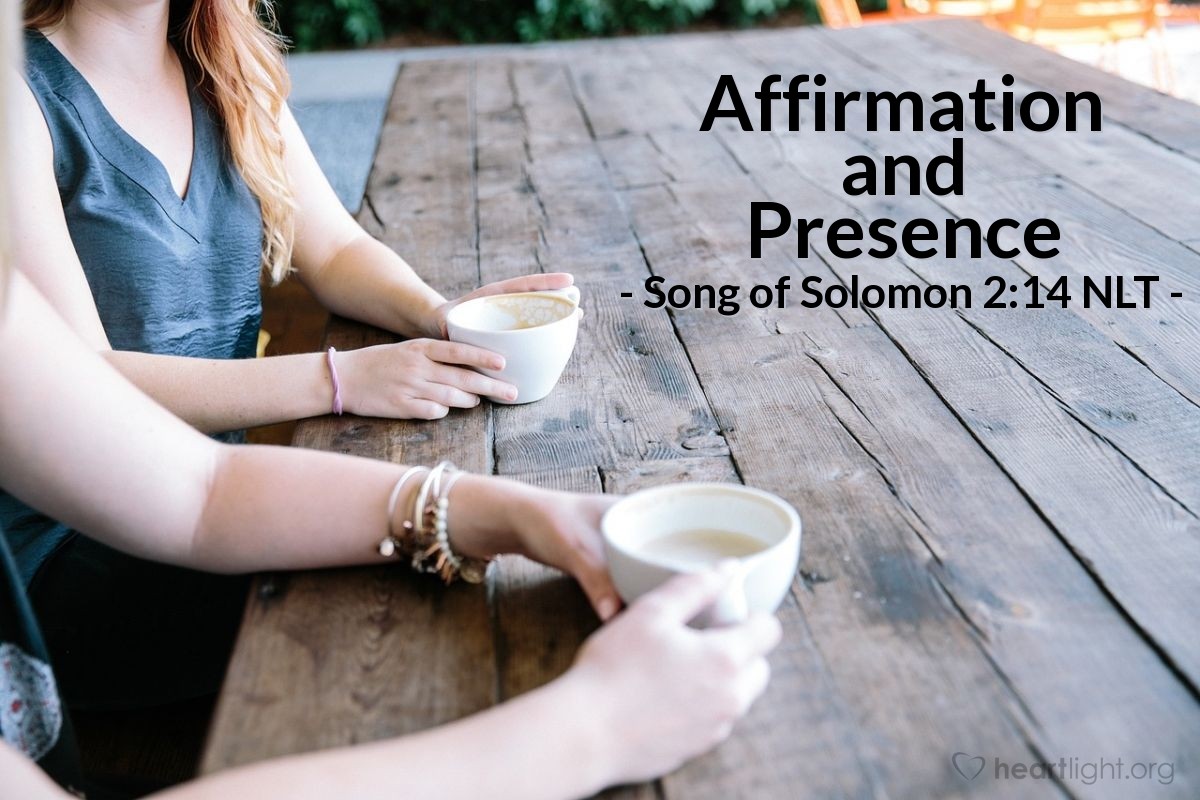 Illustration of Song of Solomon 2:14 NLT — My dove is hiding behind the rocks, behind an outcrop on the cliff. Let me see your face; let me hear your voice. For your voice is pleasant, and your face is lovely.