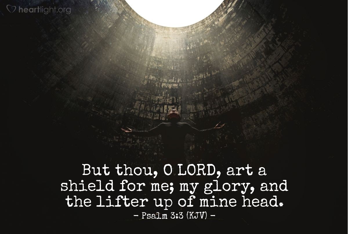 Illustration of Psalm 3:3 (KJV) — But thou, O LORD, art a shield for me; my glory, and the lifter up of mine head.
