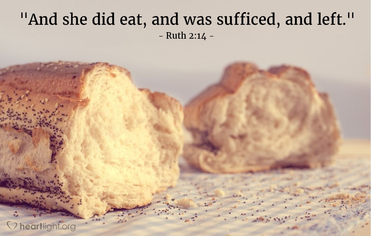 Illustration of Ruth 2:14 — "And she did eat, and was sufficed, and left."