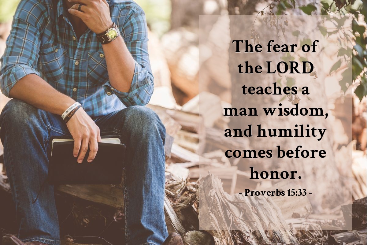 Illustration of Proverbs 15:33 — The fear of the Lord teaches a man wisdom, and humility comes before honor.