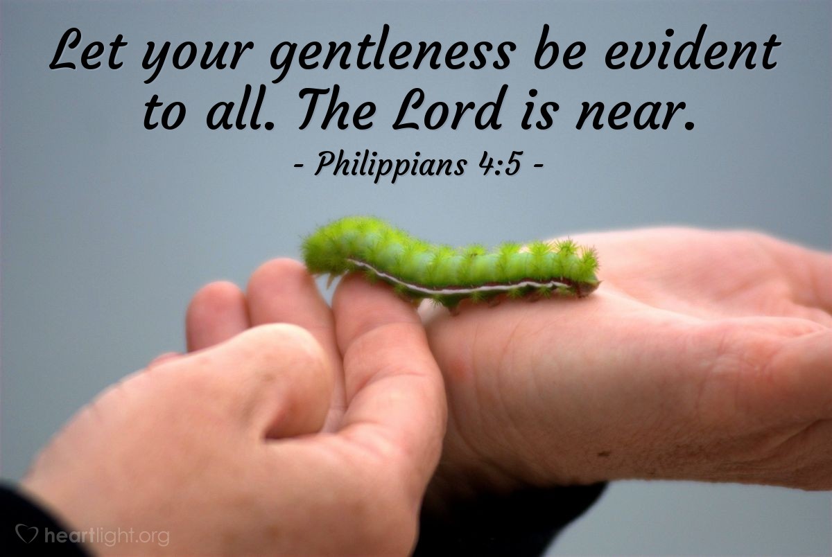 Illustration of Philippians 4:5 — Let your gentleness be evident to all. The Lord is near.
