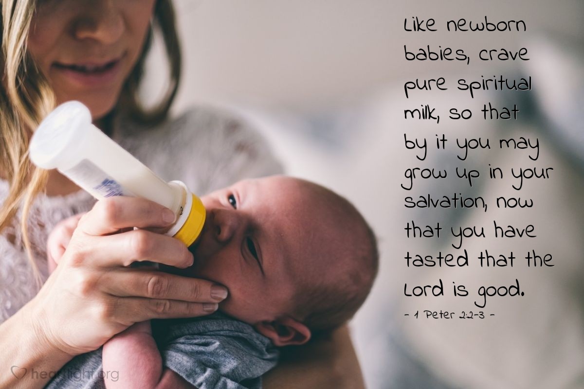 1 Peter 2:2-3 | Like newborn babies, crave pure spiritual milk, so that by it you may grow up in your salvation, now that you have tasted that the Lord is good.