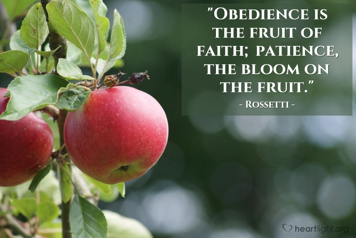Illustration of Rossetti — "Obedience is the fruit of faith; patience, the bloom on the fruit."