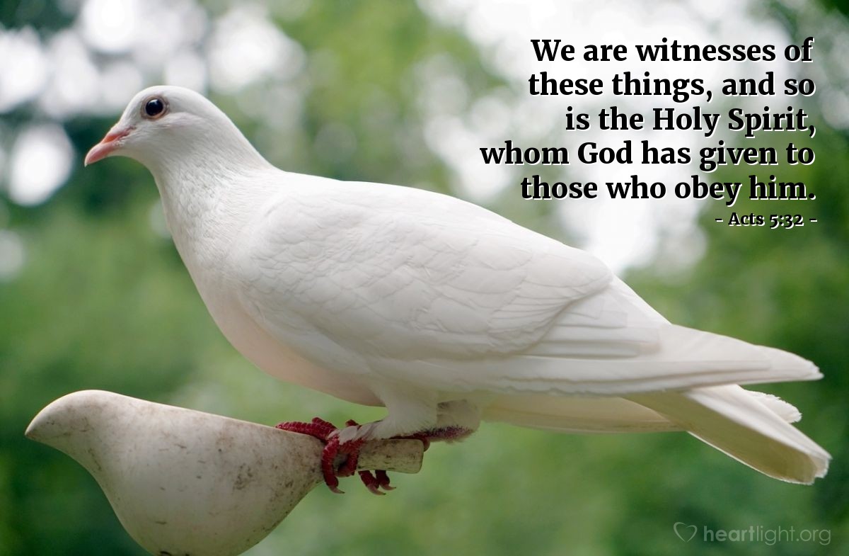 Acts 5:32 | We are witnesses of these things, and so is the Holy Spirit, whom God has given to those who obey him.