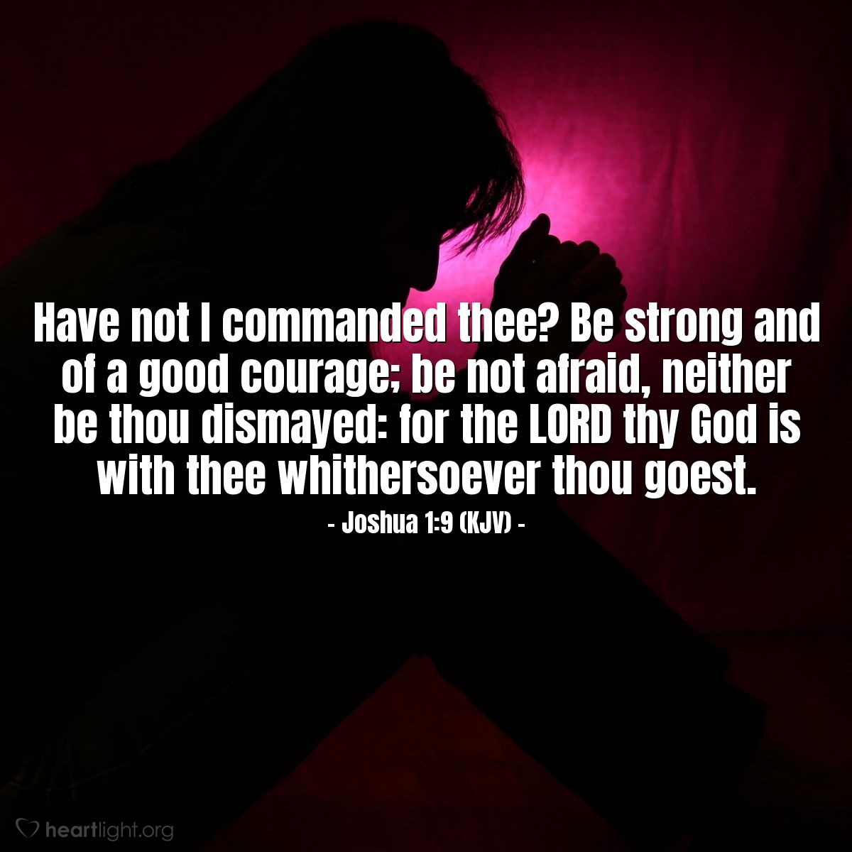 Illustration of Joshua 1:9 (KJV) — Have not I commanded thee? Be strong and of a good courage; be not afraid, neither be thou dismayed: for the Lord thy God is with thee whithersoever thou goest.