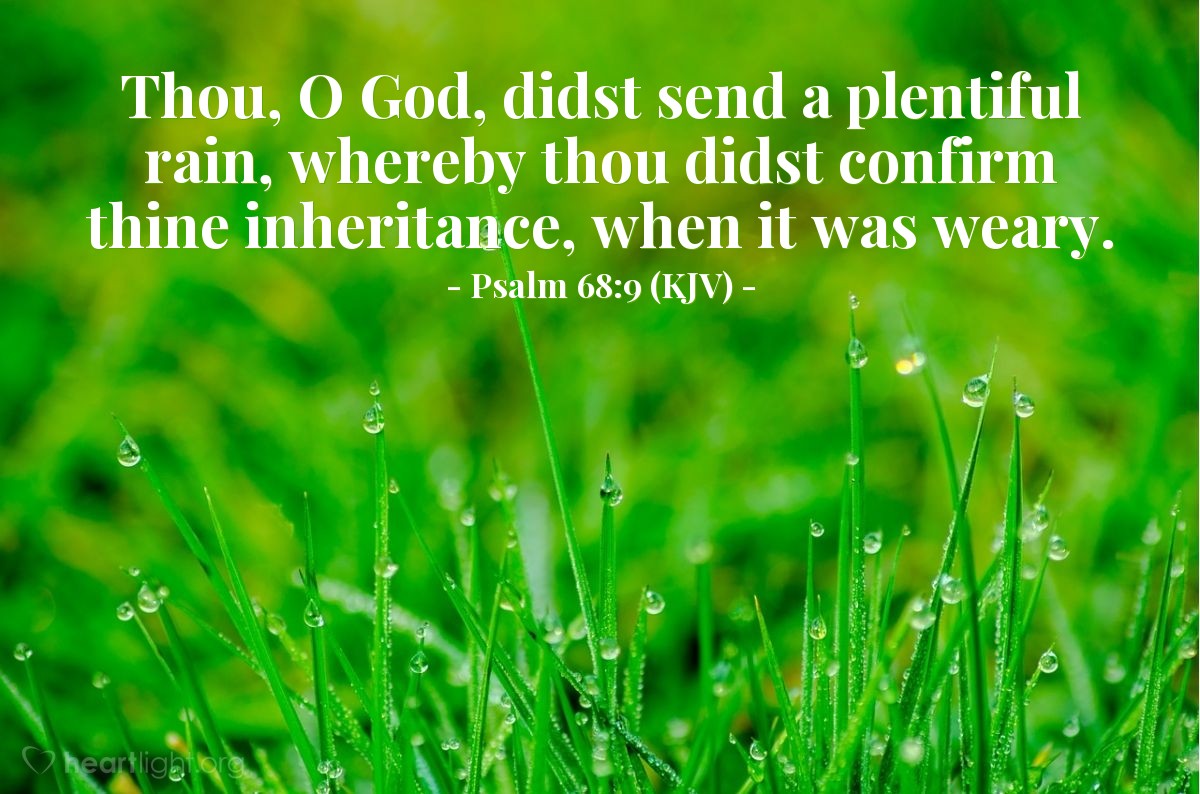 Illustration of Psalm 68:9 (KJV) — Thou, O God, didst send a plentiful rain, whereby thou didst confirm thine inheritance, when it was weary.