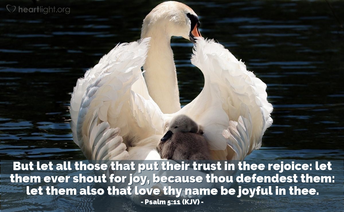 Illustration of Psalm 5:11 (KJV) — But let all those that put their trust in thee rejoice: let them ever shout for joy, because thou defendest them: let them also that love thy name be joyful in thee. 