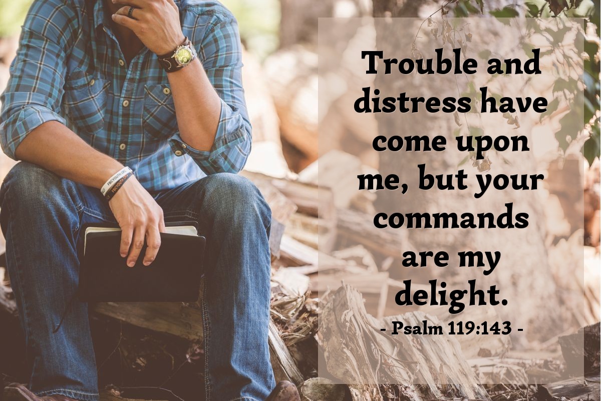 Illustration of Psalm 119:143 — Trouble and distress have come upon me, but your commands are my delight.