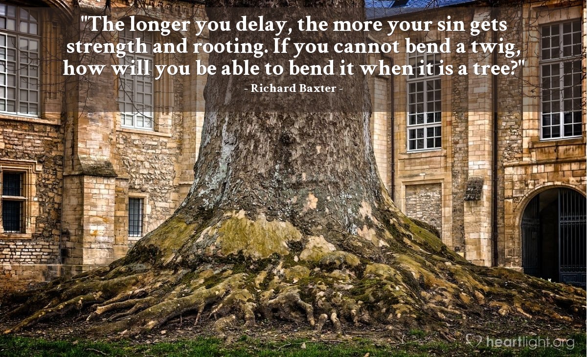 Illustration of Richard Baxter — "The longer you delay, the more your sin gets strength and rooting. If you cannot bend a twig, how will you be able to bend it when it is a tree?"