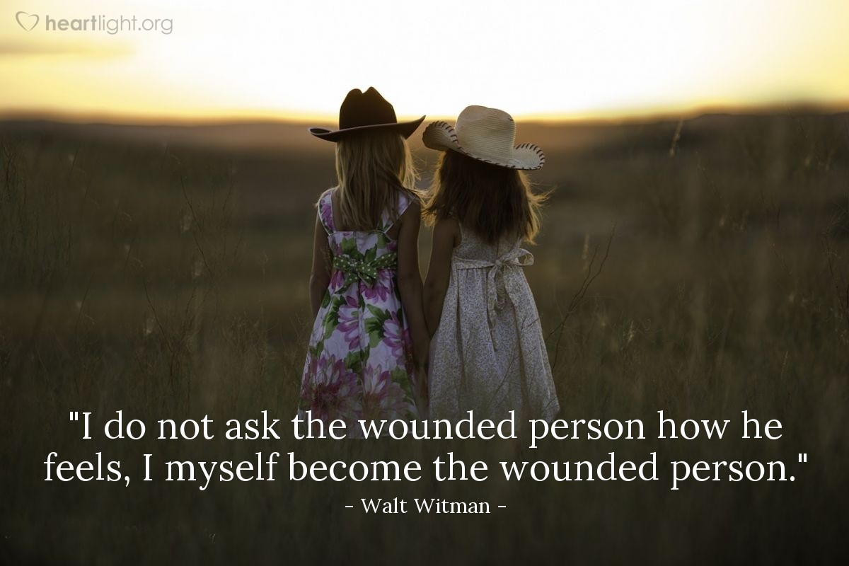 Illustration of Walt Witman — "I do not ask the wounded person how he feels, I myself become the wounded person."