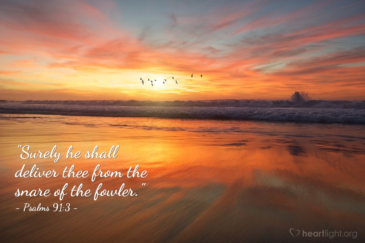 Illustration of Psalms 91:3 — "Surely he shall deliver thee from the snare of the fowler."