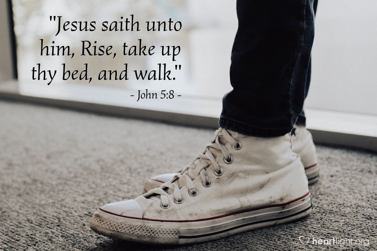 Illustration of John 5:8 — "Jesus saith unto him, Rise, take up thy bed, and walk."