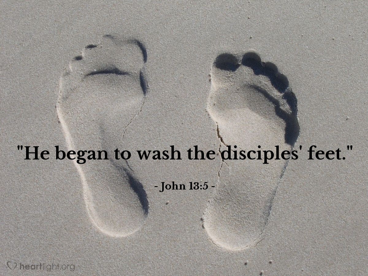 Illustration of John 13:5 — "He began to wash the disciples' feet."