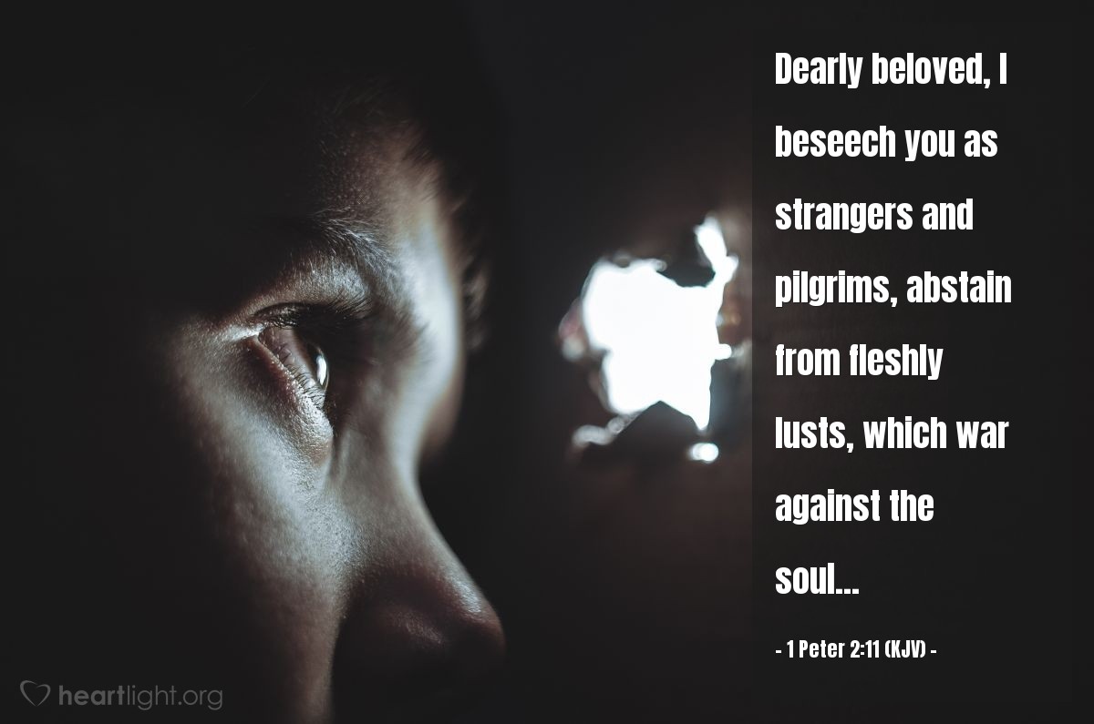 Illustration of 1 Peter 2:11 (KJV) — Dearly beloved, I beseech you as strangers and pilgrims, abstain from fleshly lusts, which war against the soul...
