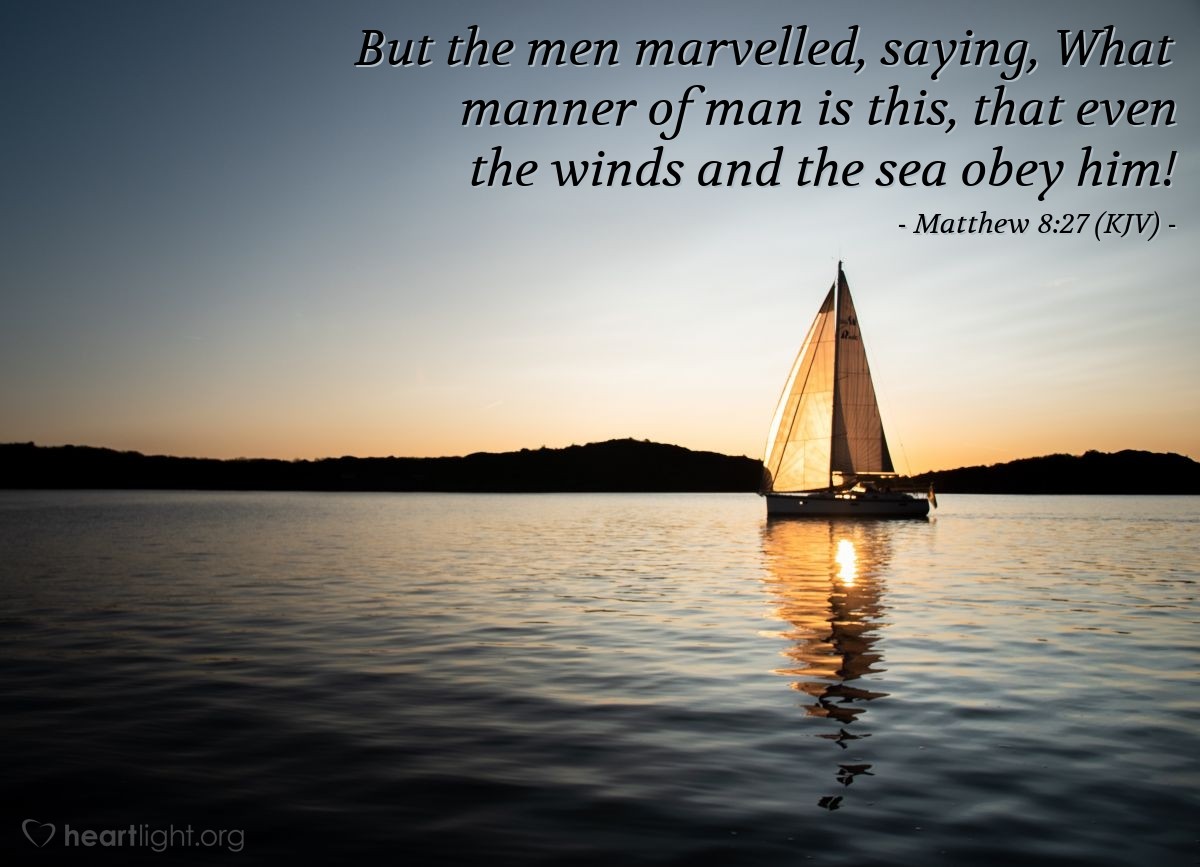 Illustration of Matthew 8:27 (KJV) — But the men marvelled, saying, What manner of man is this, that even the winds and the sea obey him!
