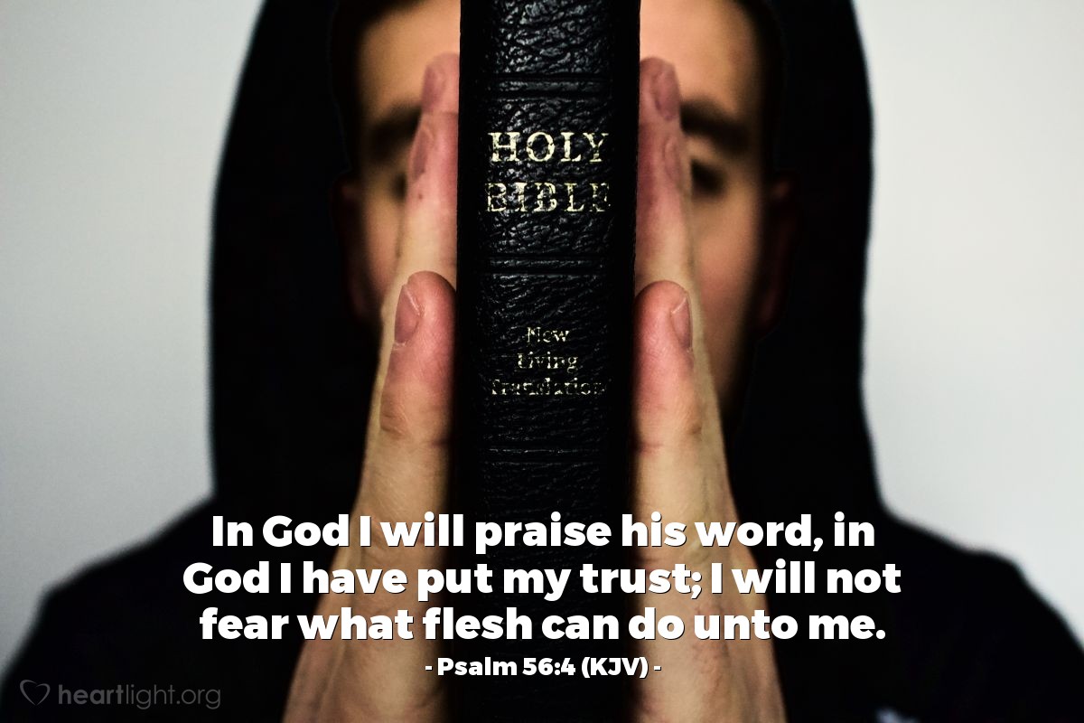 Illustration of Psalm 56:4 (KJV) — In God I will praise his word, in God I have put my trust; I will not fear what flesh can do unto me.