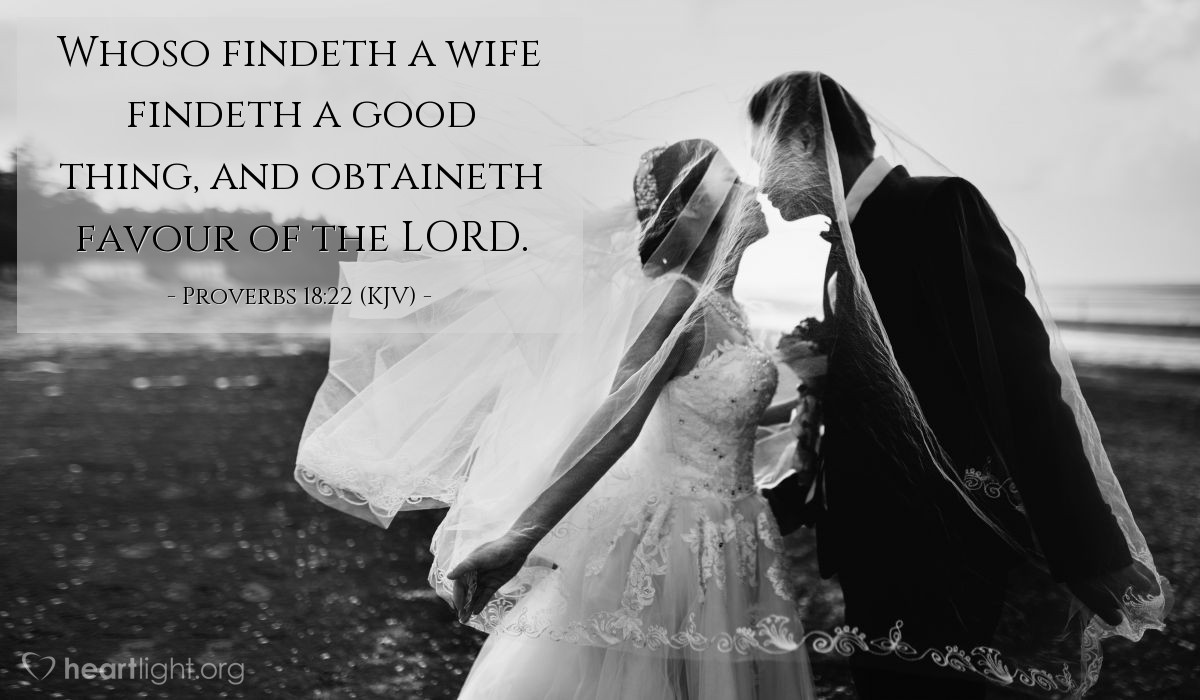 Illustration of Proverbs 18:22 (KJV) — Whoso findeth a wife findeth a good thing, and obtaineth favour of the Lord.