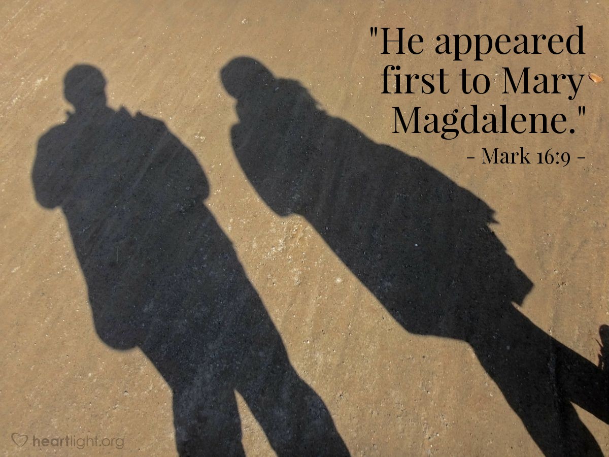 Illustration of Mark 16:9 — "He appeared first to Mary Magdalene."