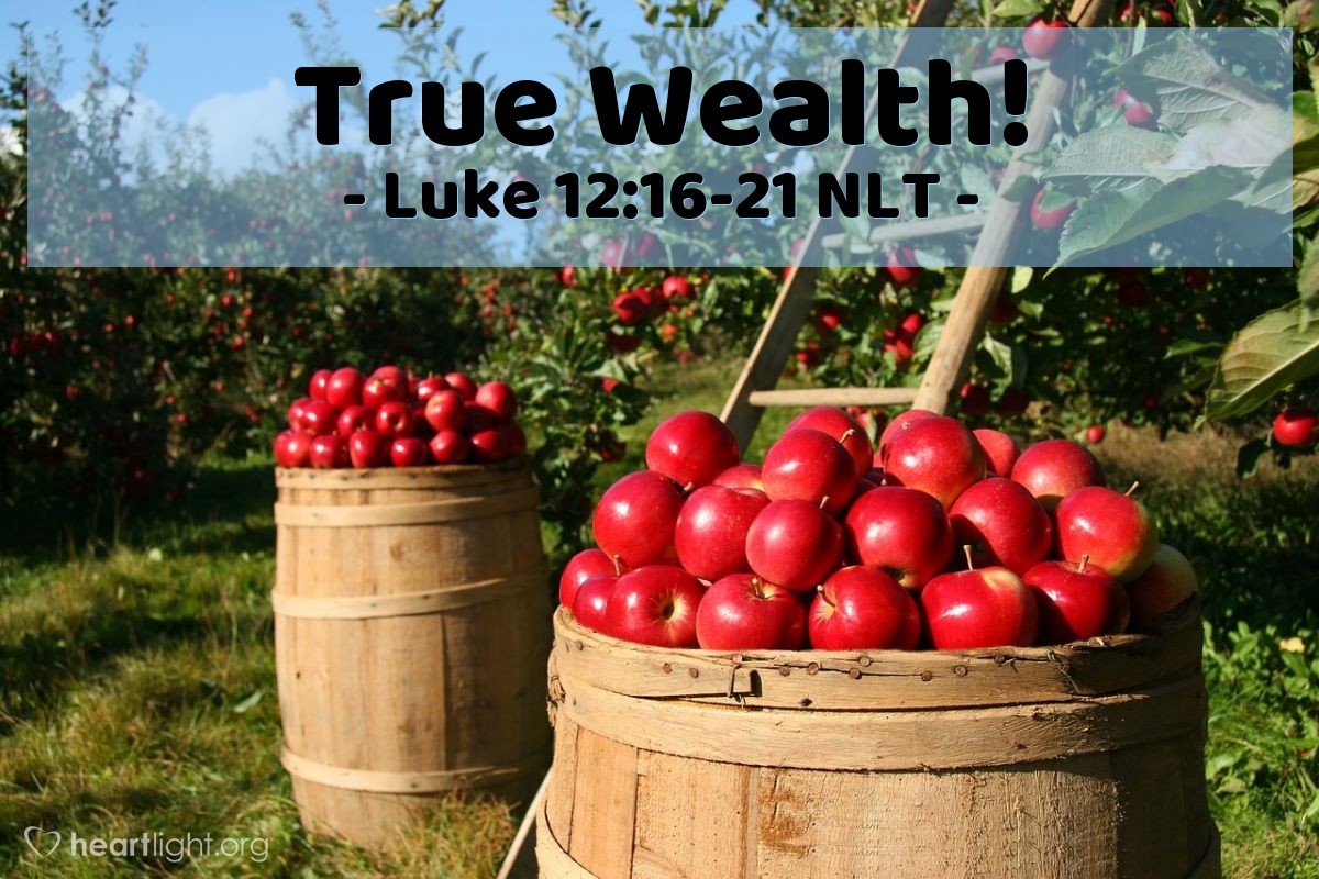 Illustration of Luke 12:16-21 NLT — "Yes, a person is a fool to store up earthly wealth but not have a rich relationship with God."