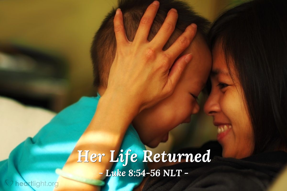 Illustration of Luke 8:54-56 NLT — "My child, get up!"