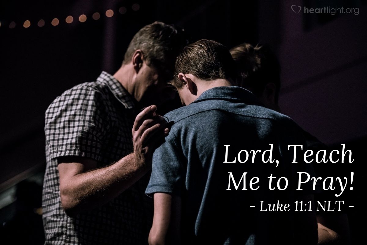 Illustration of Luke 11:1 NLT — Once Jesus was in a certain place praying. As he finished, one of his disciples came to him and said, "Lord, teach us to pray, just as John taught his disciples."