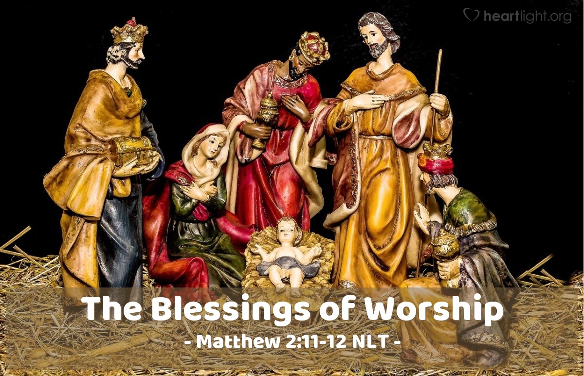 Illustration of Matthew 2:11-12 NLT — [The wise men] entered the house and saw the child with his mother, Mary, and they bowed down and worshiped him.