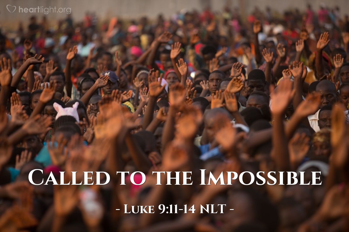 Illustration of Luke 9:11-14 NLT — "Tell them to sit down in groups of about fifty each."