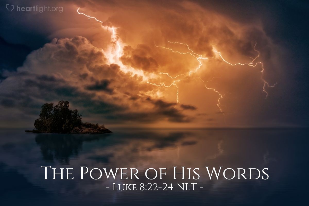 Illustration of Luke 8:22-24 NLT — "Let's cross to the other side of the lake."   ——   "Master, Master, we're going to drown!"